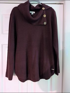 Calvin Klein Women's Deep Burgundy Button Cowl Neck Sweater